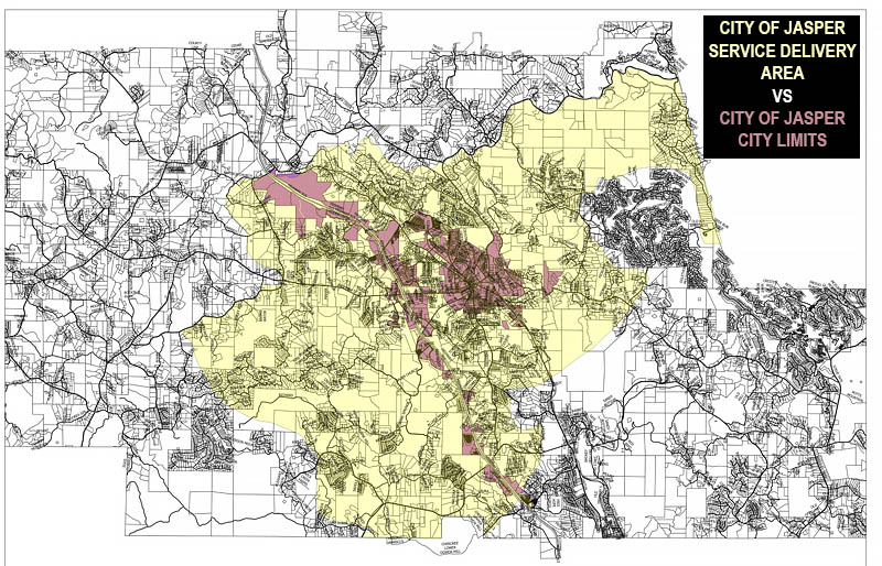 City of Jasper Service Delivery Area vs City of Jaspr City Limits - Click to Download