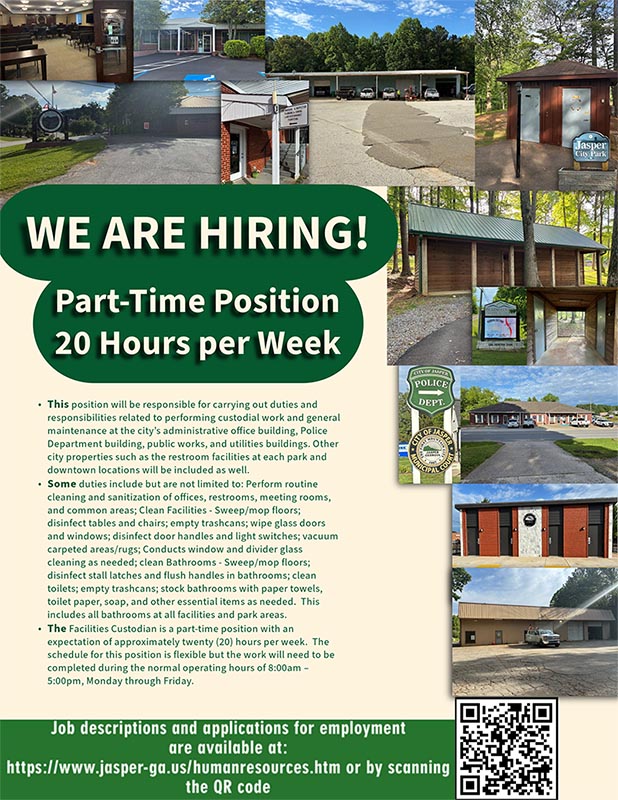 Current City of Jasper Now Hiring Facilities Custodian
