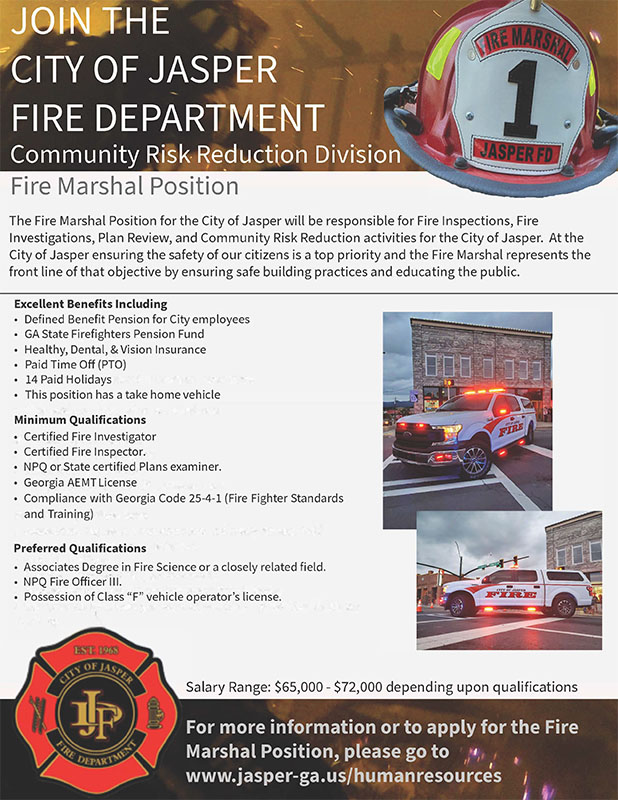 Current City of Jasper Now Hiring Fire Marshal