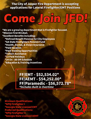 Current City of Jasper Now Hiring Firefighters / EMT