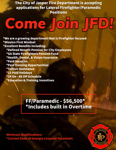 Current City of Jasper Now Hiring Firefighter / Paramedic