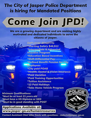 Current City of Jasper Now Hiring Mandated Police Officers