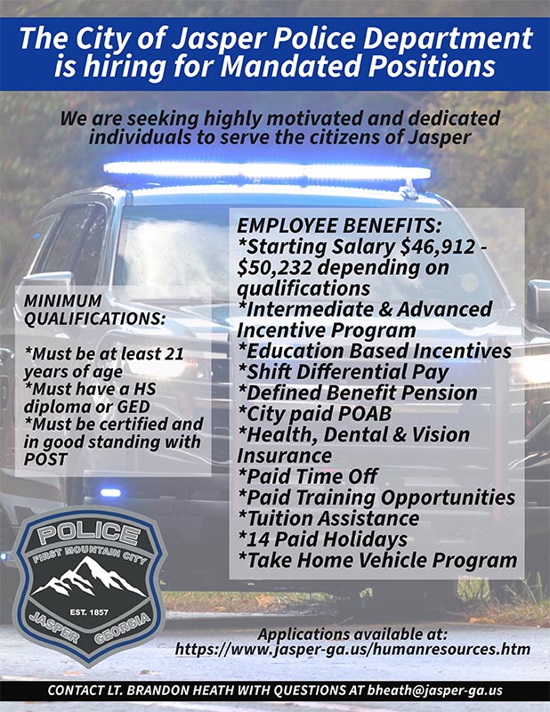Current City of Jasper Now Hiring Police Officer