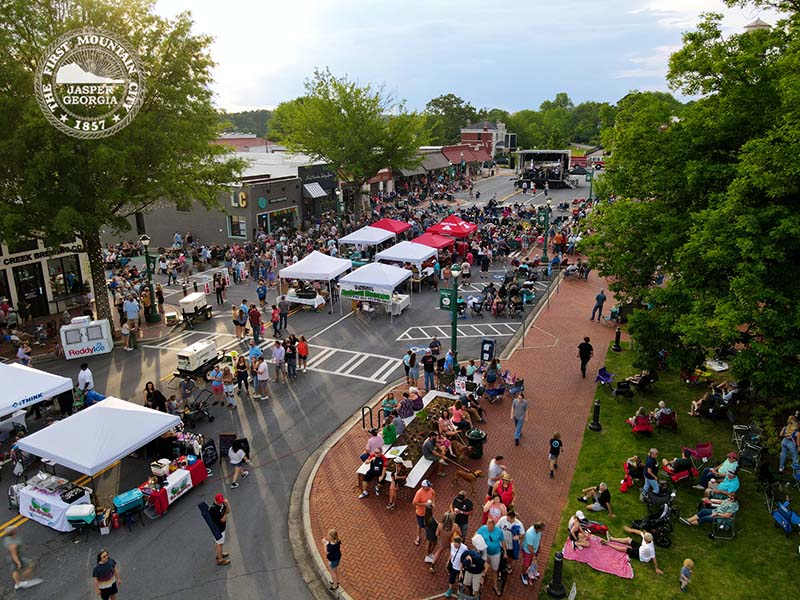 Jasper Downtown Live on Main Street - Drone shot from May 13, 2023