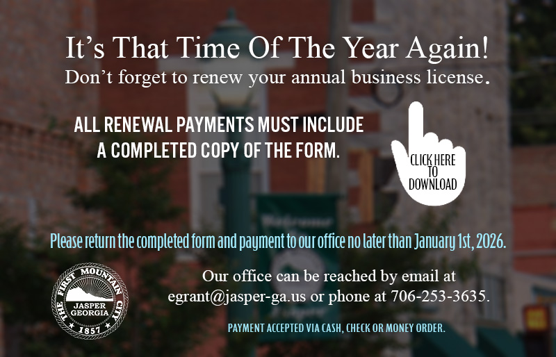 Jasper Georgia Business License Renewal Form - Click to Download