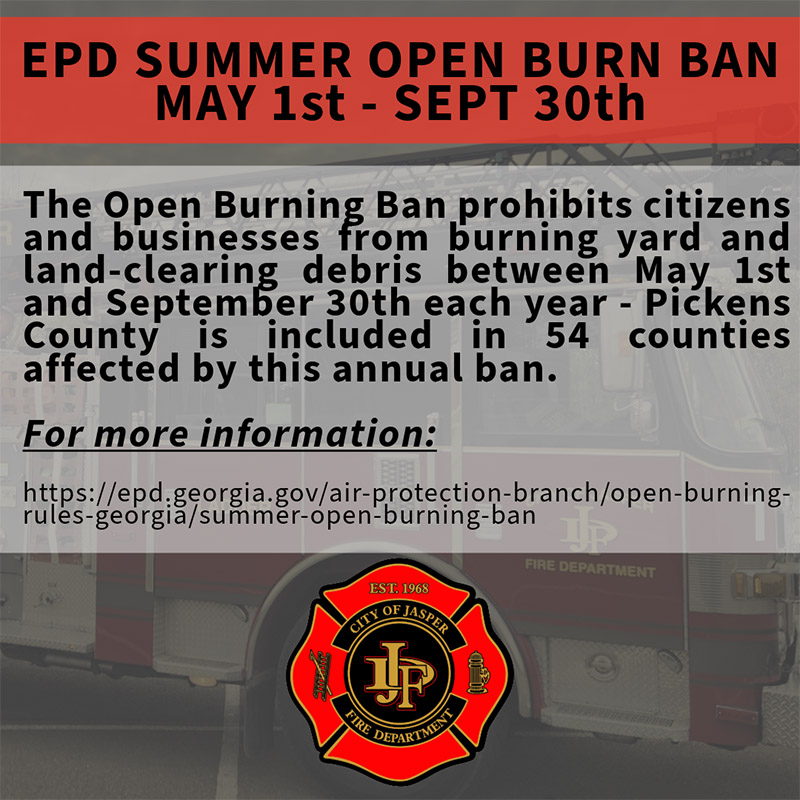 Summer Open Burn Ban May 1st to September 30th, 2026