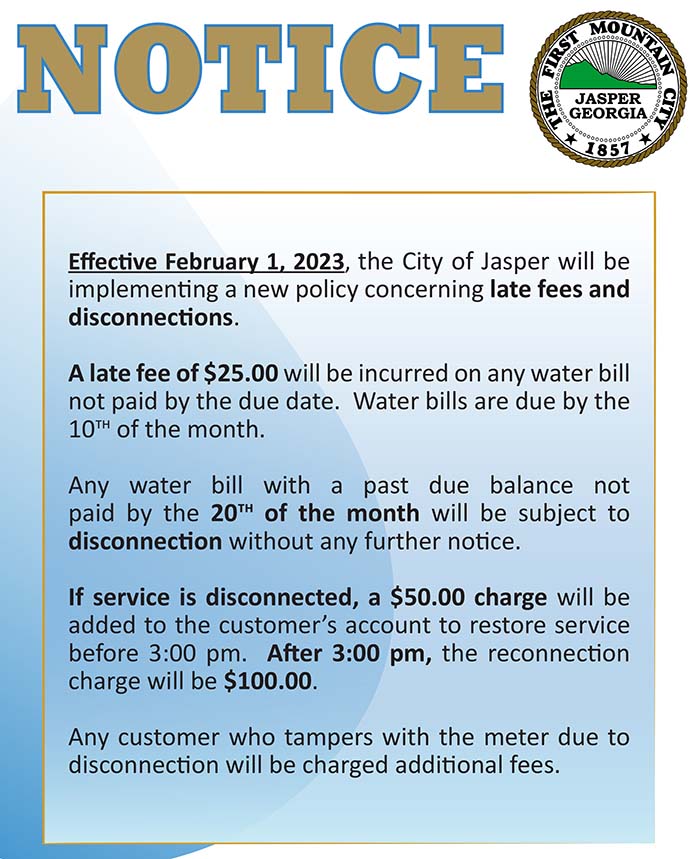 Notice on Water Bill Late Fees and Disconnections